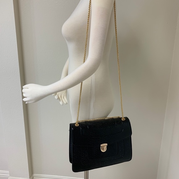 Black Croc Embossed Handbag - Picture 2 of 8